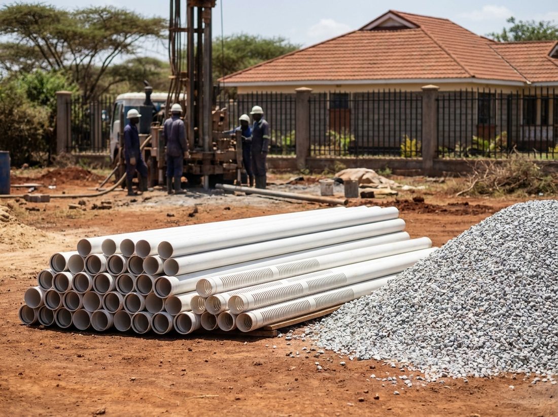 Casing and Gravel Pack, Included in the metre rate, Per metre · uPVC or steel