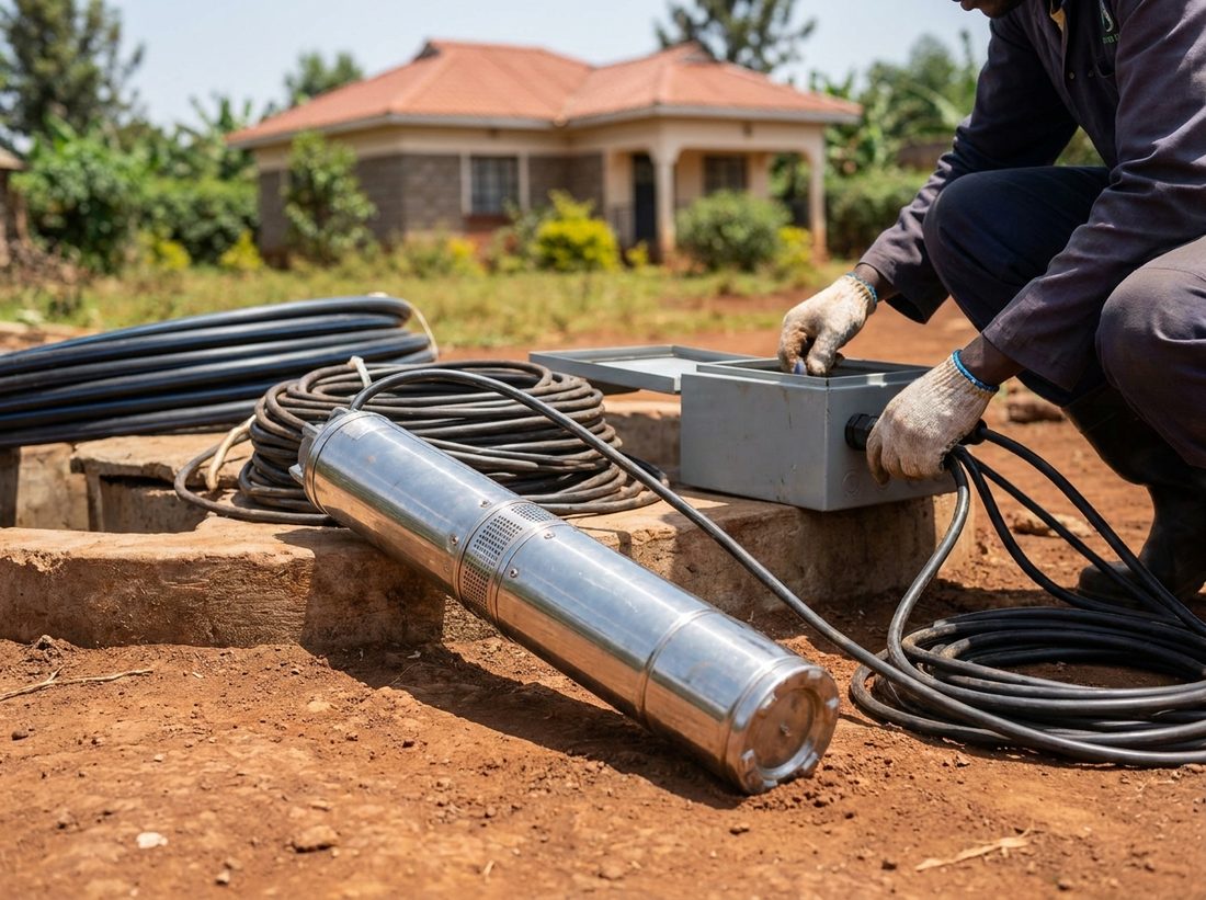 Electric Submersible Pump and Installation, Step 5 · Equipping, Pump, cabling and control box